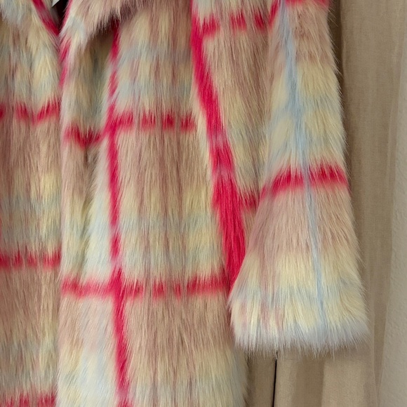NVLT Anthropologie Tartan Plaid Faux Fur Coat - Pink and White - Picture 5 of 15